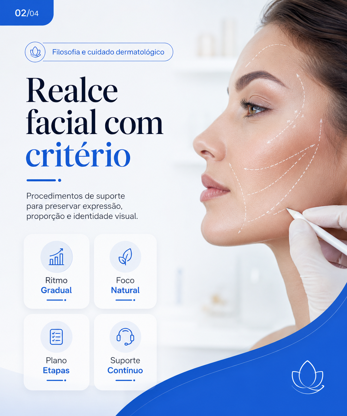 Arte editorial sobre realce facial com criterio