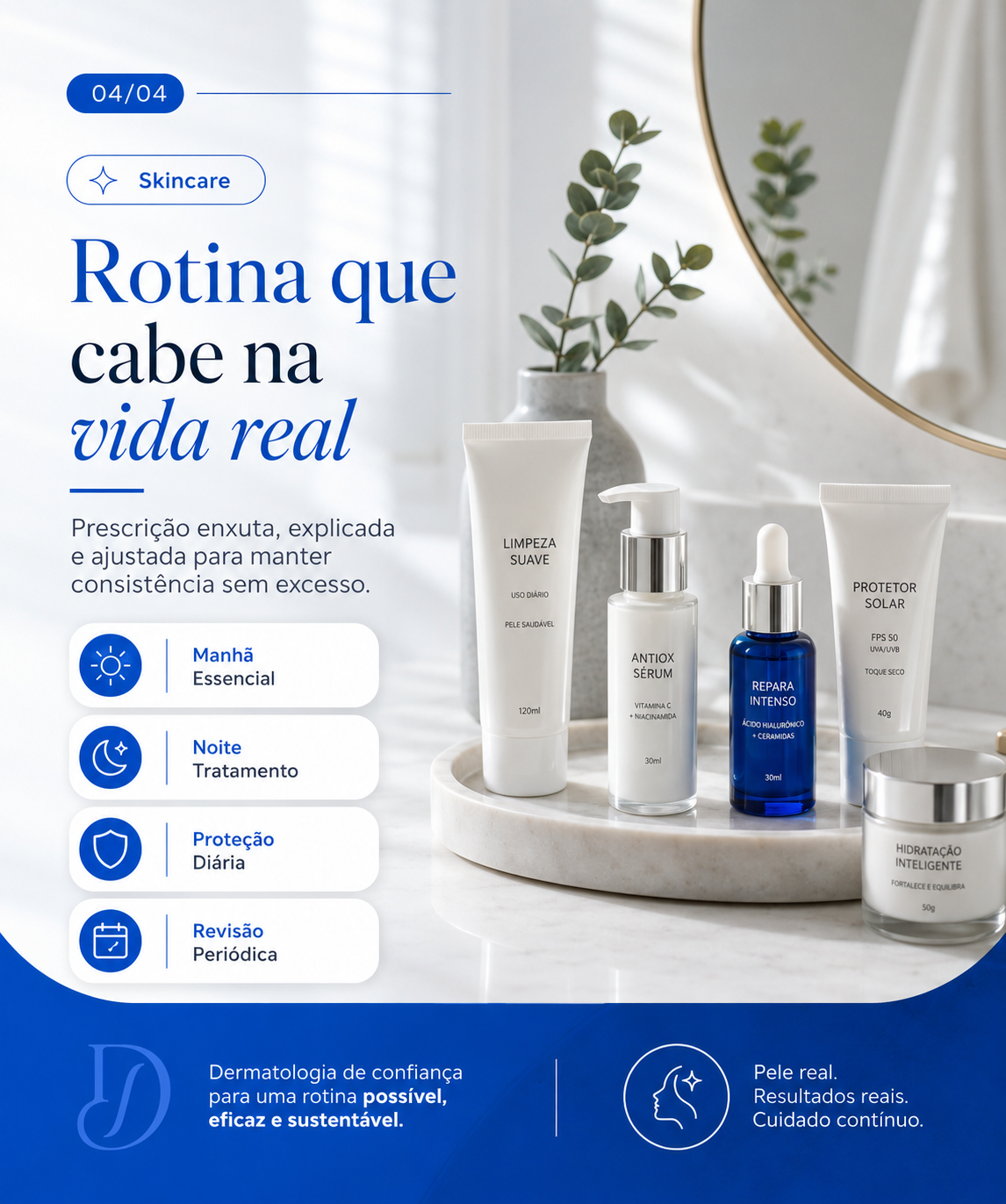 Arte editorial sobre rotina de cuidados e skincare premium